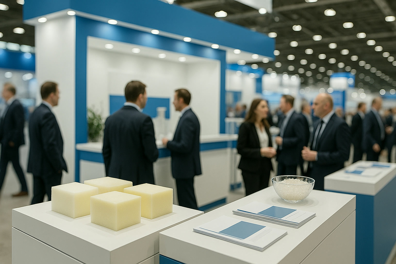 Trade show booth with foam samples and specialty materials