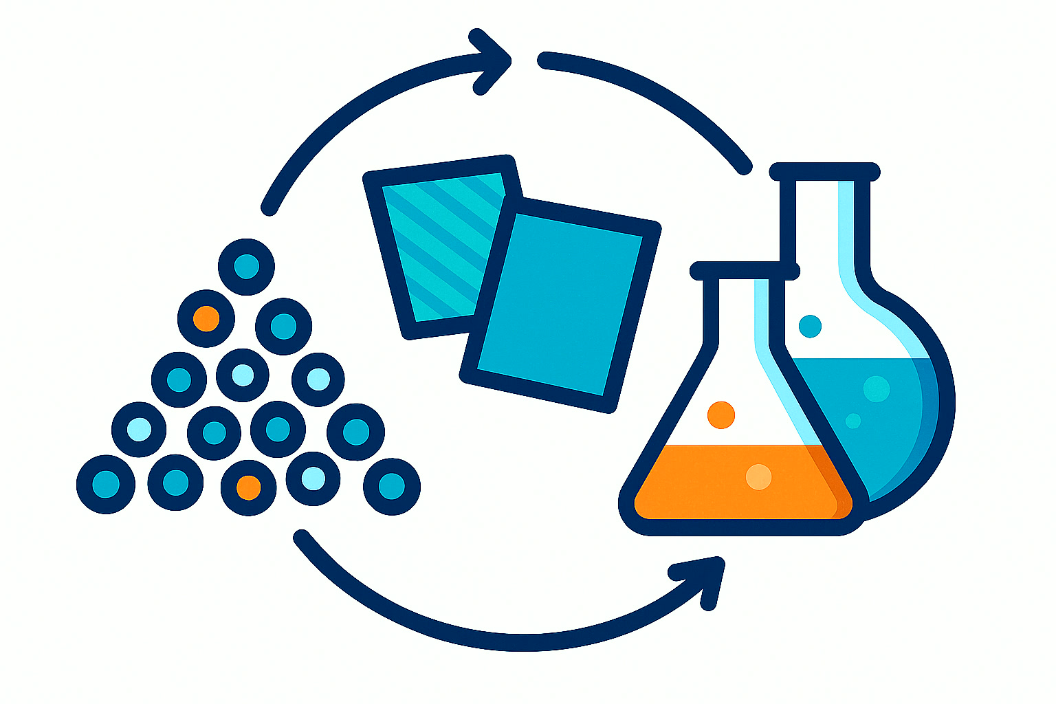 Illustration of laboratory materials arranged as a circular material loop
