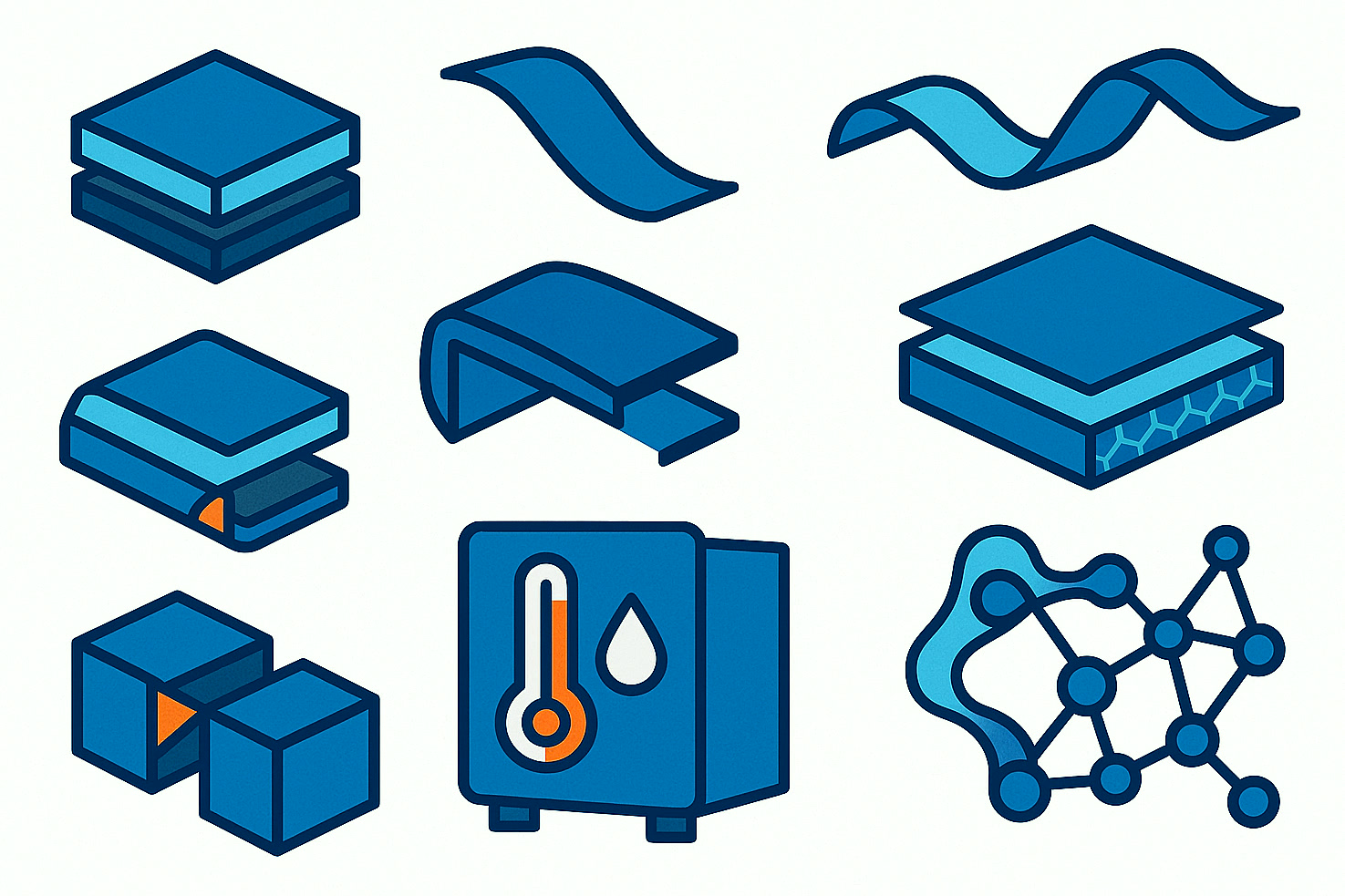 Illustration of industrial adhesive test samples, heat and humidity aging, flexible materials and final bond network
